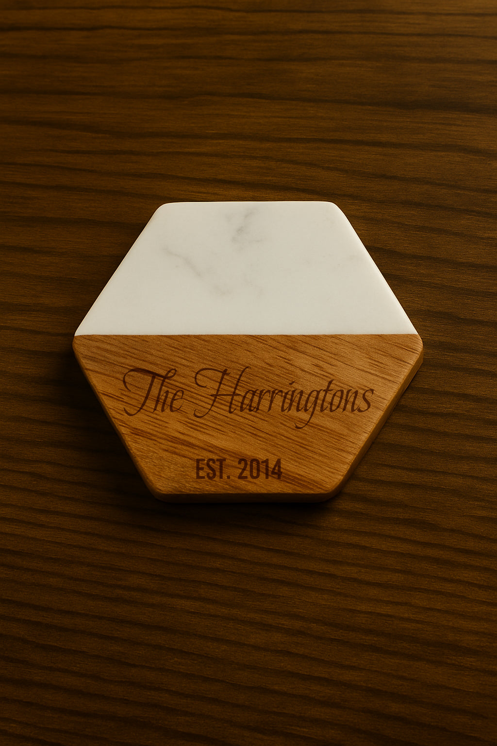 Hexagon Marble & Wood Coaster
