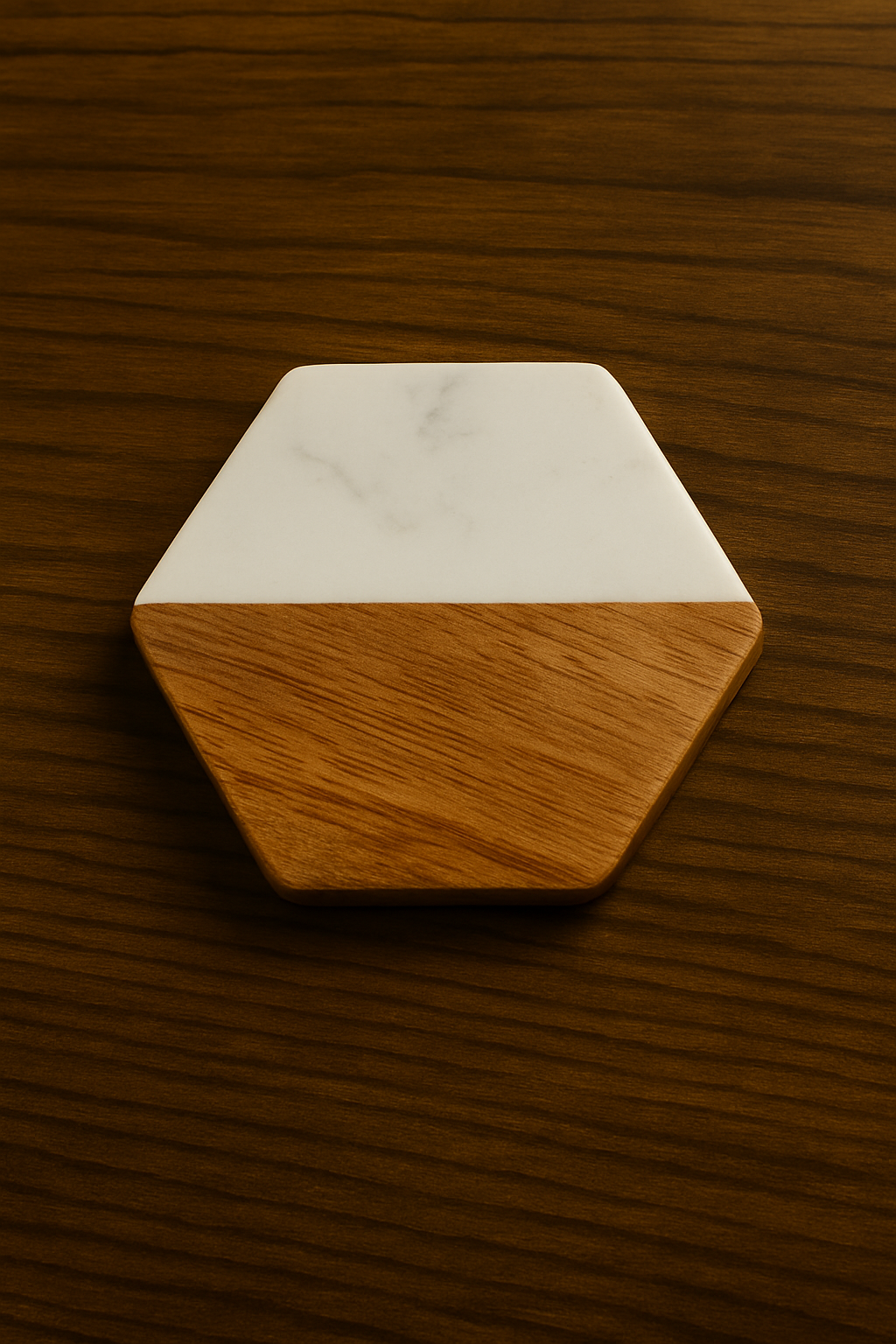 Hexagon Marble & Wood Coaster