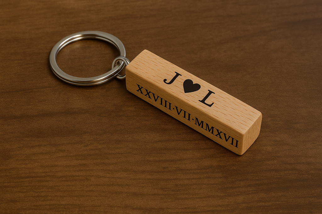 Personalised Wooden Rectangle Bar Keyring
